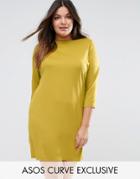 Asos Curve Ponte Shift Dress With 3/4 Sleeve - Yellow