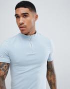 Asos Design Muscle Fit T-shirt With Zip Turtleneck In Blue - Blue