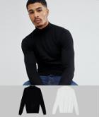 Asos Design Turtleneck Sweater In Black / Light Gray 2 Pack Save - Multi