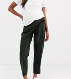 Asos Design Maternity Tailored Tie Waist Tapered Ankle Grazer Pants-green