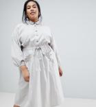 Asos Design Curve Midi Casual Shirt Dress With Drawstring Waist-gray