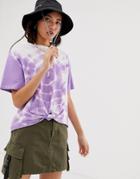Asos Design Oversized Knot Front T-shirt In Tie Dye-purple