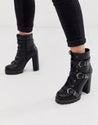 Simmi London Jodie Black Chunky Buckle Detail Boots