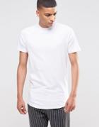 Selected Homme Crew Neck T-shirt With Turtleneck And Curved Hem - White