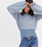 Fashion Union Petite Tinsel Grid Knit Sweater-blue