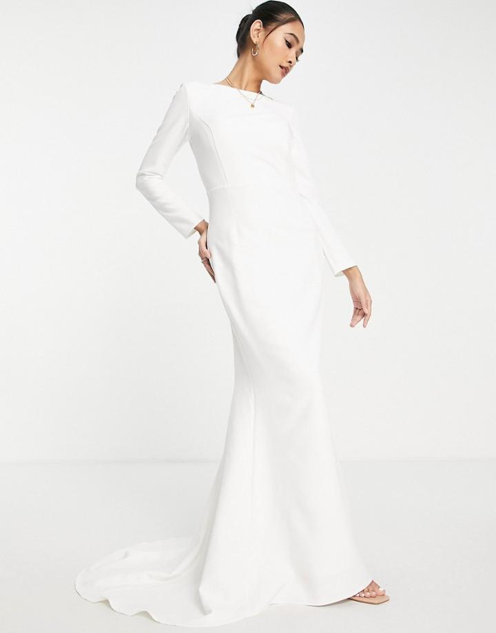True Violet Bridal Long Sleeve Maxi Dress In Ivory-white