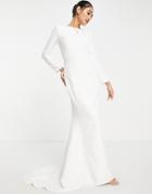 True Violet Bridal Long Sleeve Maxi Dress In Ivory-white
