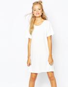 Monki Ribbed T- Shirt Dress With Side Split - White