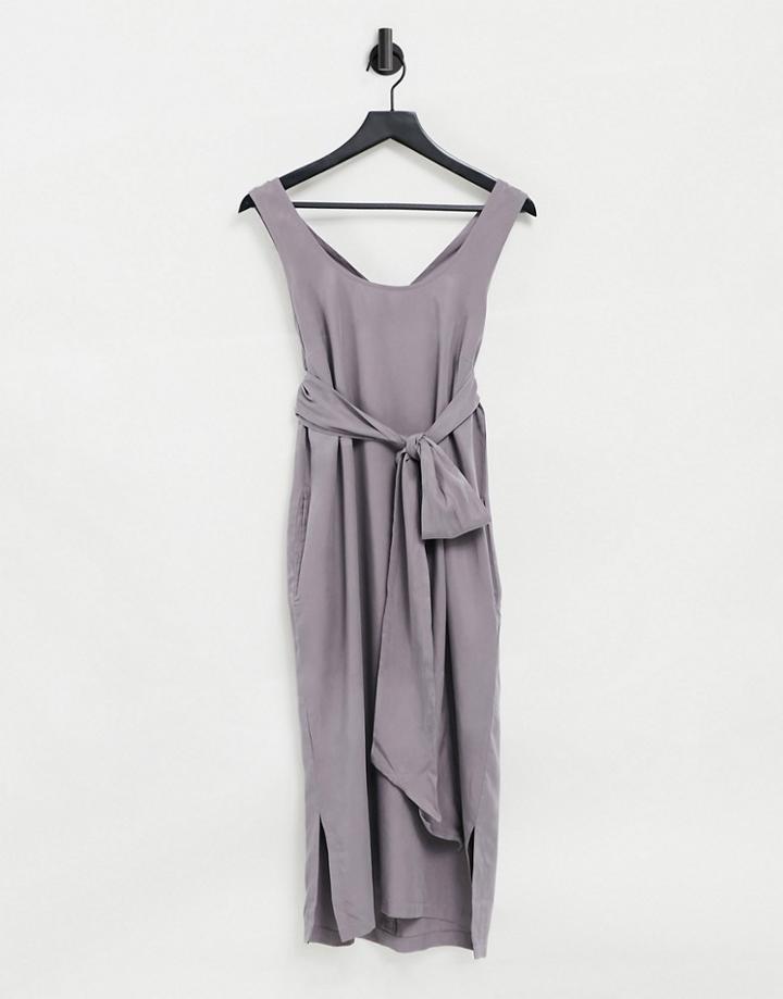 Native Youth Tie Waist Midi Dress In Gray-grey