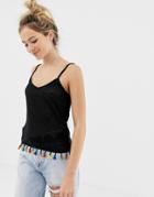 Brave Soul Jessie Cami Top With Tassle Trim-black