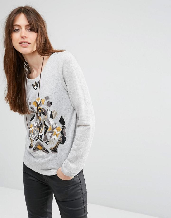 See U Soon Sweat Top With Embroidery Detail - Gray