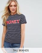 Daisy Street Tall Stripe T-shirt With Honey Print - White
