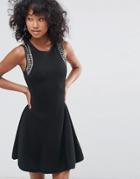 Oeuvre Skater Dress With Embellished Shoulder - Black