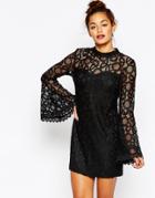 Missguided Bell Sleeve Lace Dress - Black