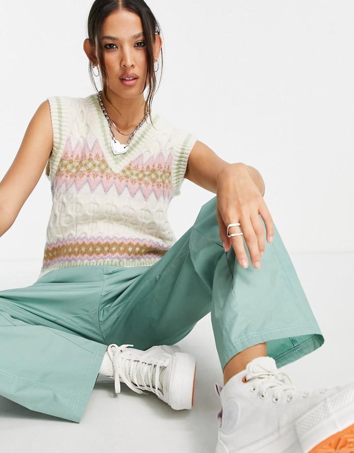 Only Cable Fairisle Knitted Vest In Cream-white