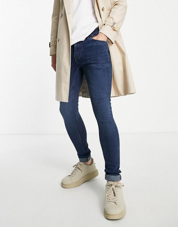 French Connection Super Skinny Stretch Jeans In Dark Blue-blues