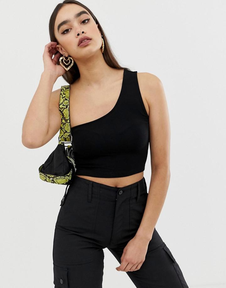 Asos Design One Shoulder Sleeveless Crop Top In Black - Black