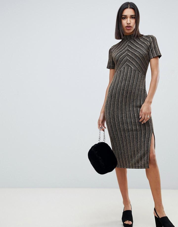 Asos Design Cut About Gold Stripe Midi Dress - Multi