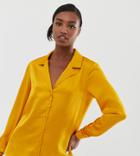 Asos Design Tall Relaxed Satin Long Sleeve Shirt - Gold