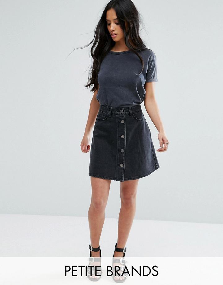 Noisy May Petite Button Through Denim Skirt - Black