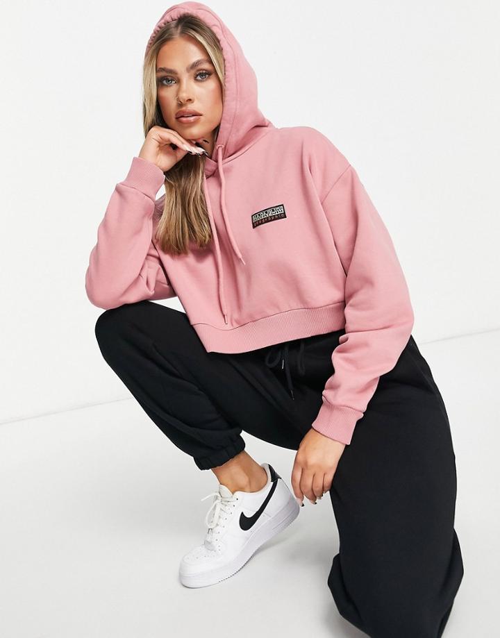 Napapijri Patch Cropped Hoodie In Pink