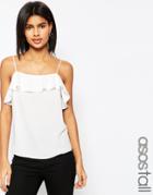 Asos Tall Ruffle Detail Cami Top In Crepe - Ivory