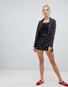 Fashion Union High Waist Tailored Shorts In Spot Rose Print Two-piece - Black
