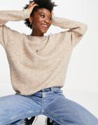 Asos Design Oversized Sweater With Volume Sleeve In Stone-neutral