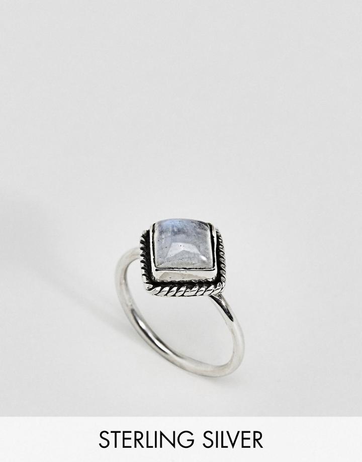 Rock N Rose Sterling Silver Diamond Moonstone Ring - Silver