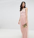 Chi Chi London Tall Sleeveless Maxi Dress With Premium Lace And Tulle Skirt-pink
