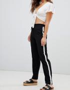 Brave Soul Band Pants With Side Stripe In White - Black