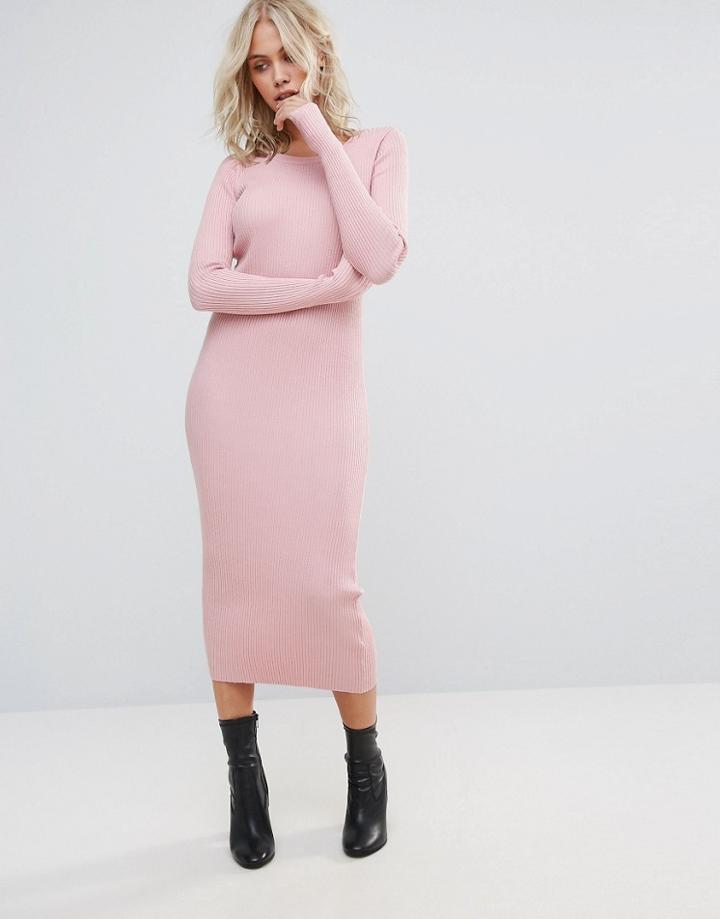 Qed London Bodycon Midi Dress - Pink