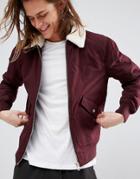 Bershka Shearling Aviator In Burgundy - Red