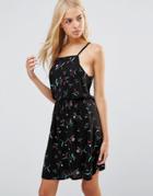 Daisy Street Skater Dress With Lace Up Back In Floral Print - Black
