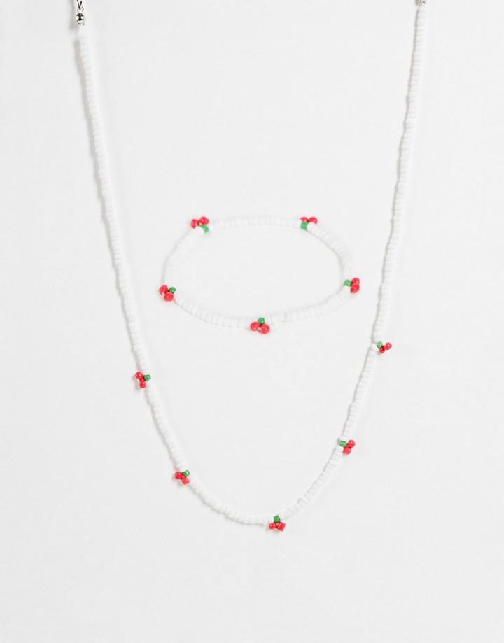 Madein Cherry Beaded Necklace And Bracelet Set-multi