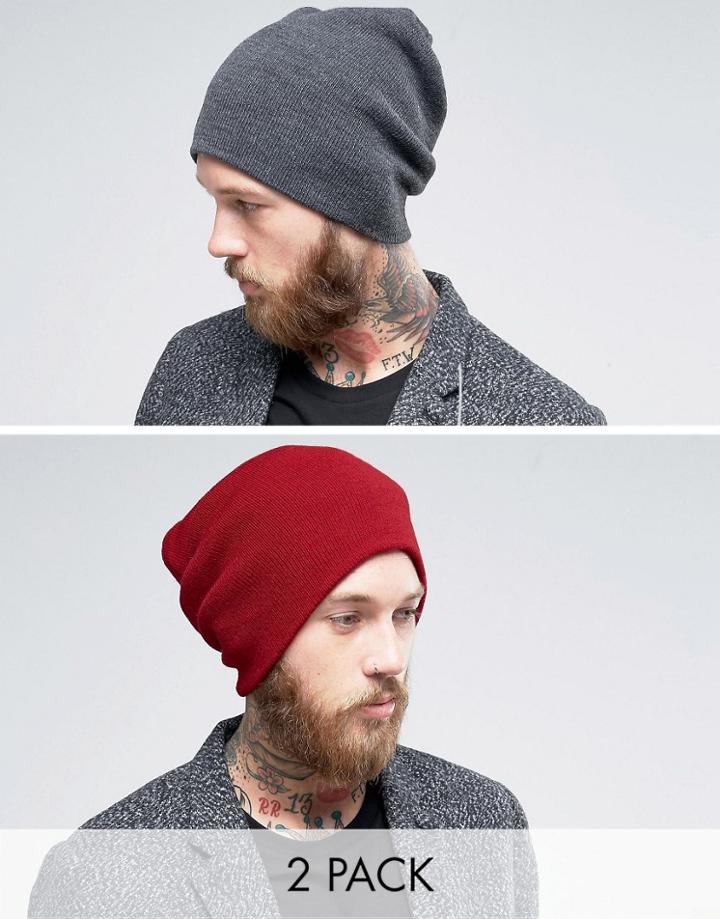 Gregorys 2 Pack Slouchy Beanie Charcoal/burgundy - Multi