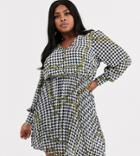 Simply Be V Neck Shirt Dress With Pleated Skirt In Chain Print-multi
