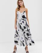 Asos Design Rope Detail Minimal Jumpsuit In Brushstroke Print - Multi