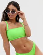 Asos Design Fuller Bust Recycled Square Bandeau Crop Bikini Top In Neon Green Dd-g - Green