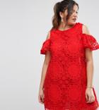 Asos Curve Lace Cold Shoulder Dress - Red