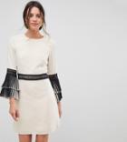 Little Mistress Tall Lace Trim Shift Dress With Pleated Sleeve Detail - Cream