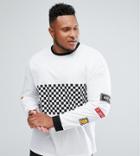 Asos Plus Oversized Long Sleeve T-shirt With Checkerboard Print - White