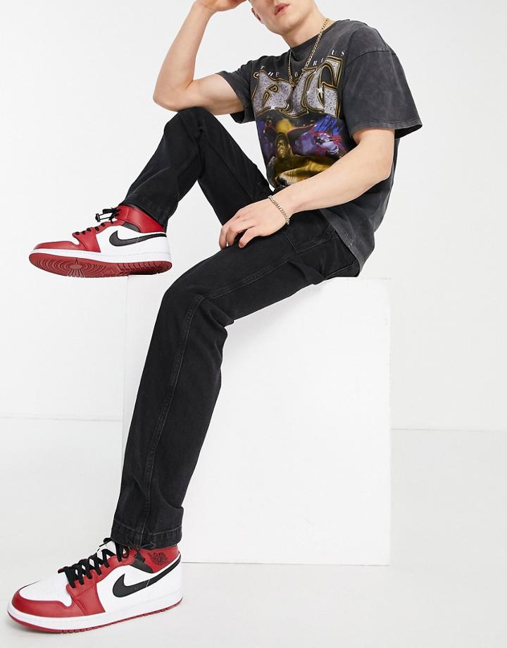 Jack & Jones Intelligence Mike Straight Cargo Jeans In Washed Black