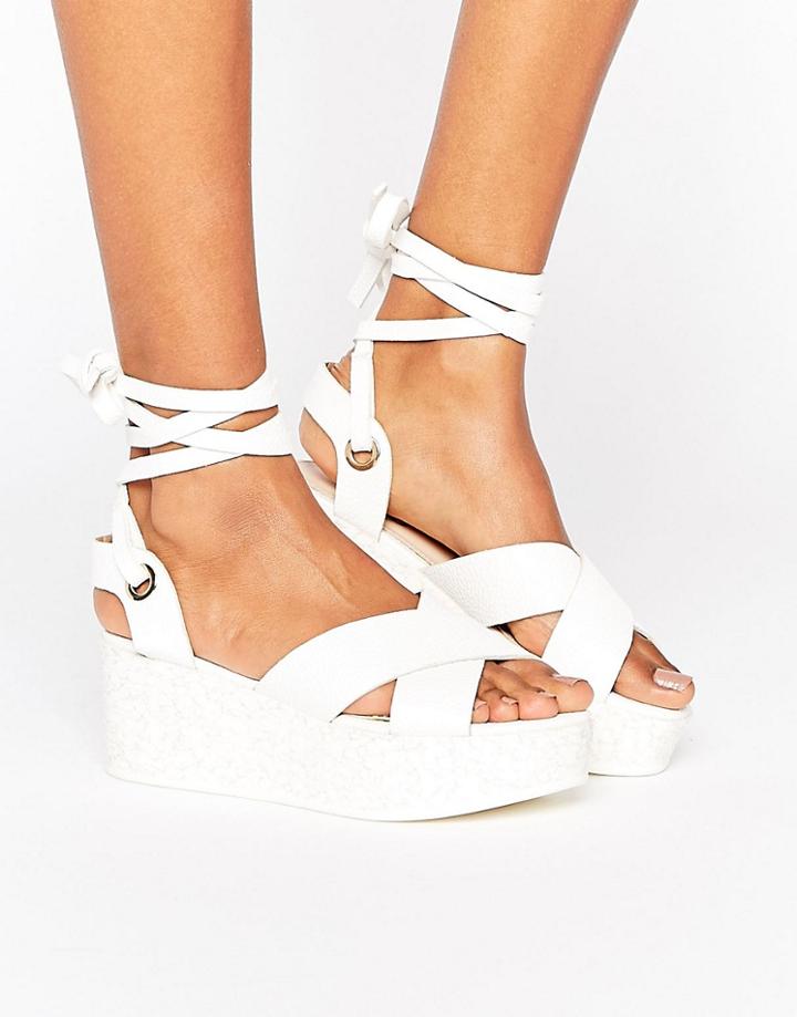 Raid Alma Tie Up Flatform Sandals - White