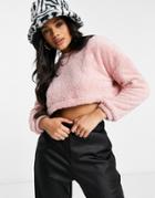 Street Collective Cropped Borg Fleece In Blush Co-ord-pink