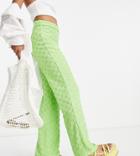 Topshop Petite Checkerboard Burnout Towelling Straight Leg Pants In Green