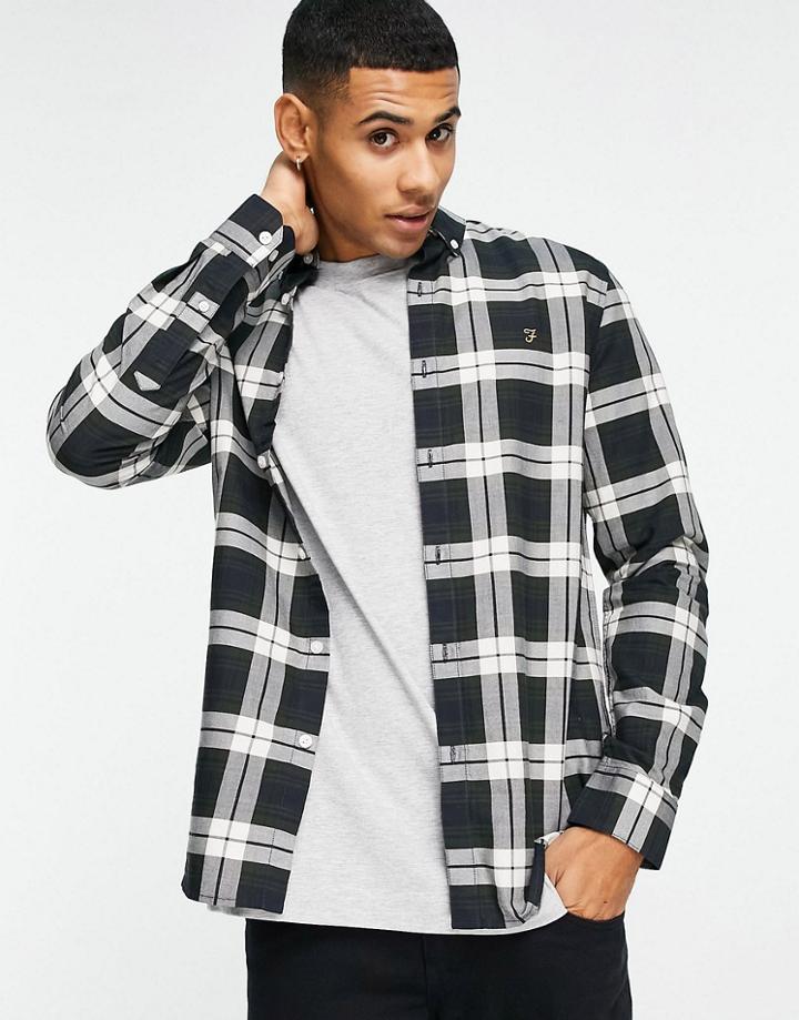 Farah Brewer Cotton Check Shirt In Grey - Grey