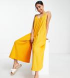 Asos Design Petite Crinkle Minimal Wide Leg Cami Jumpsuit In Orange