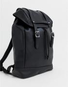 Asos Design Faux Leather Backpack In Black With Double Straps And Stud Detail - Black