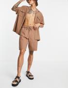 Asos Design Relaxed Skate Chino Shorts With Elastic Waist In Brown